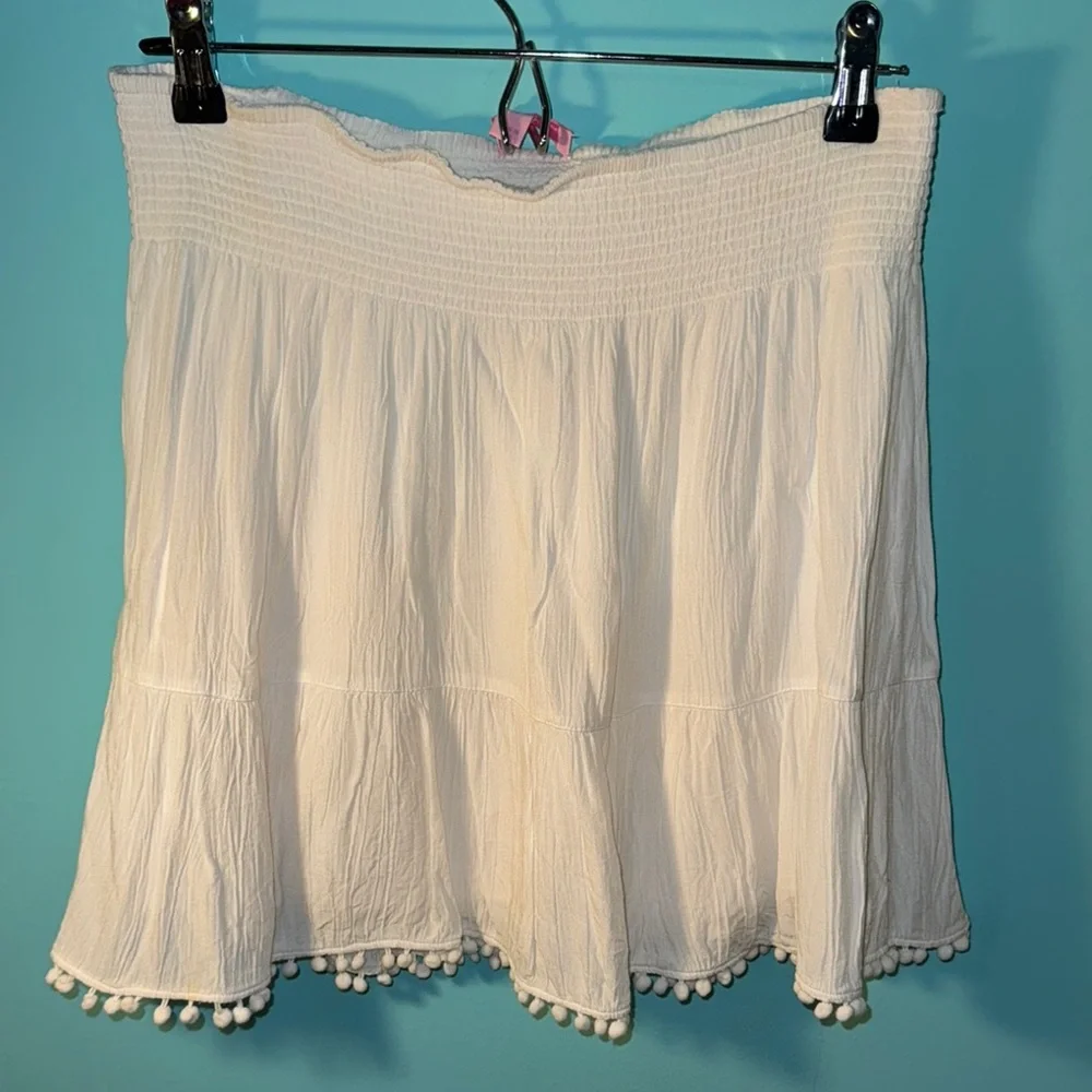 Lilly Pulitzer Small Cover up Skirt White Skirt with Pom-Pom Trim